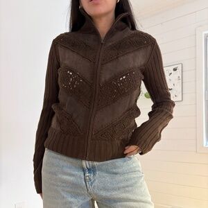 Y2K vintage le château wool suede zip up